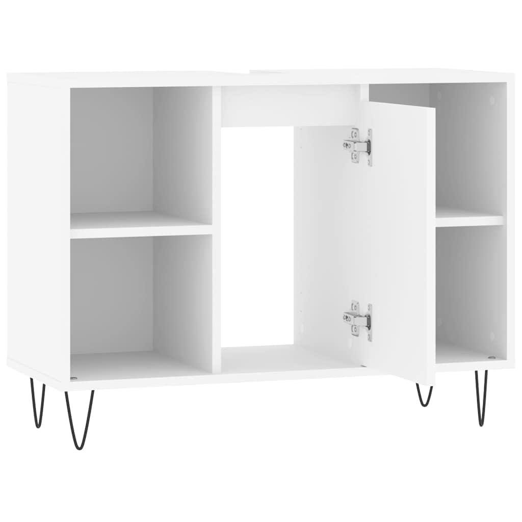 vidaXL Wastafelkast met lade Zwart eiken 80 x 33 x 60 cm Bewerkt hout, Compacte badkameropslag, wandkast, rechthoekige wastafel, simpele planken, efficiënt en praktisch ontwerp
