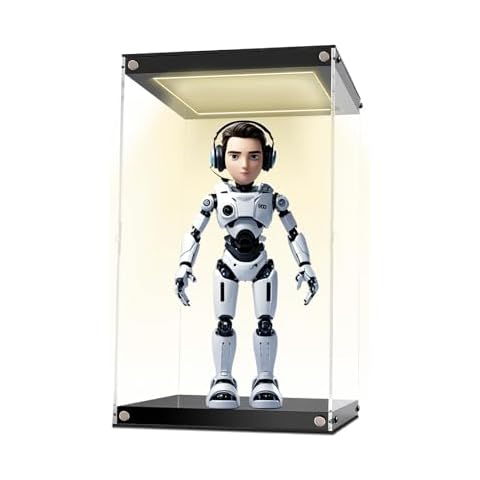 Clear Acrylic Display Case with LED Light for Trophy Collectibles，Easy Assemble Cube Display Box Dust Proof Protection Showcase for Action Figures Toys 8" Lx8 Dx12 H Cover