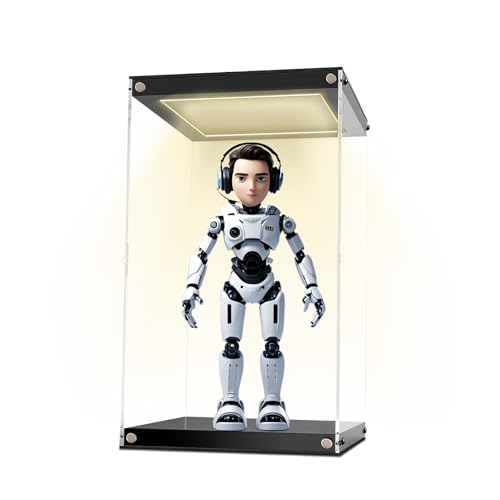 Clear Acrylic Display Case with LED Light for Trophy Collectibles，Easy Assemble Cube Display Box Dust Proof Protection Showcase for Action Figures Toys 8" Lx8 Dx12 H