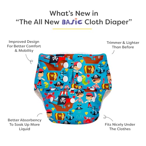 Image of BASIC Reusable Cloth Diapers | New Trimmer Version | Adjustable, Washable & Rash-Free | Includes Absorbent Pad with Dry Feel Layer | Fits 3M-3Y (5-17kg) | Certified & Comfortable for Babies