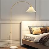 WOYHZXT Standardlampen Wohnzimmer Vintage Bogen-Stehlampe mit plissiertem Stoffschirm, Moderne Metallstangen-Stehlampen, einfache Boho-Lampe, gebogen, für Wohnzimmer, Schlafzimmer, Leselampe, Gold