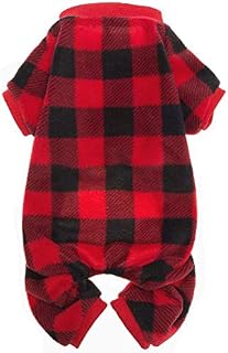 SCENEREAL Pet Fleece Pajamas for Dogs Red Plaid Sweaters Soft Clothes, L