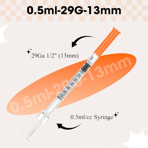 Image of 0.5ml Syringe with Cap, 29G 1 /2 inch 13mm 1 /2cc Syringes, Disposable Individual Package, Pack of 20