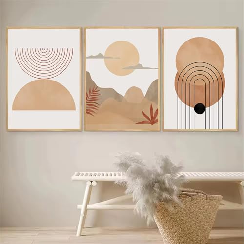 Décoration de salon affiche abstraite bohème beige format 70 x 100 cm