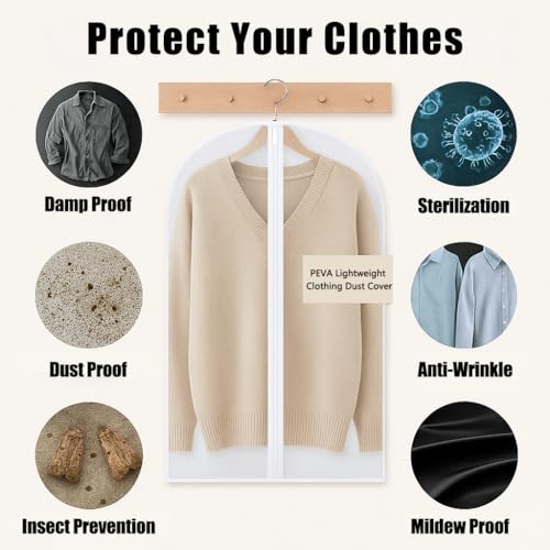 CNMTCCO Transparent Dustproof Suit Covers Set of 6, 60 x 100 cm Dustproof Rain Resistant Suitable for Storage and Protection of Dresses Jackets and Evening Shirts - Image 6