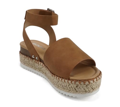 Image of Soda Topic Open Toe Buckle Ankle Strap Espadrilles Flatform Wedge Casual Sandal