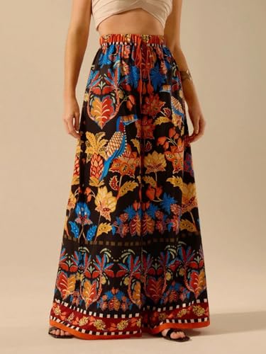 Image of KOTTY Women's Boho Printed Wide-Leg Trousers for Casual and Resort Wear