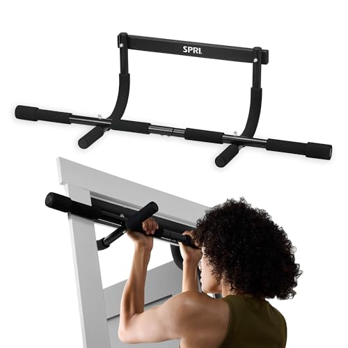 SPRI Pull Up Bar - 8-Grip Door Frame Mounting Pull-Up Bar for Versatile Workouts - Rugged Steel Frame with Foam Handles - Supports 300 Pounds - Fits Door Frames Up to 32 in. Wide – Black)