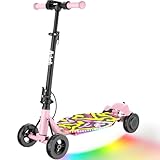 ARBELI 4-Wheel Electric Scooter for Kids w/ 250W Motor | Max 10 MPH & 8.5 Miles | Rainbow Lights, LED Display, 5 Speeds & Adjustable Deck Balance | Foldable, UL-2272 Certified