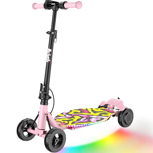 ARBELI 4-Wheel Electric Scooter for Kids w/ 250W Motor | Max 10 MPH & 8.5 Miles | Rainbow Lights, LED Display, 5 Speeds & Adjustable Deck Balance | Foldable, UL-2272 Certified