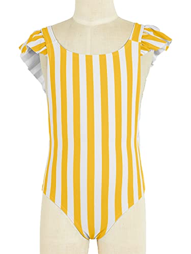 Meilidress Girls One-Piece Sporty Swimsuit Ruffle Swimwear Quick-Dry Stretchy Strap Kids Bathing Suit Yellow #TOP4