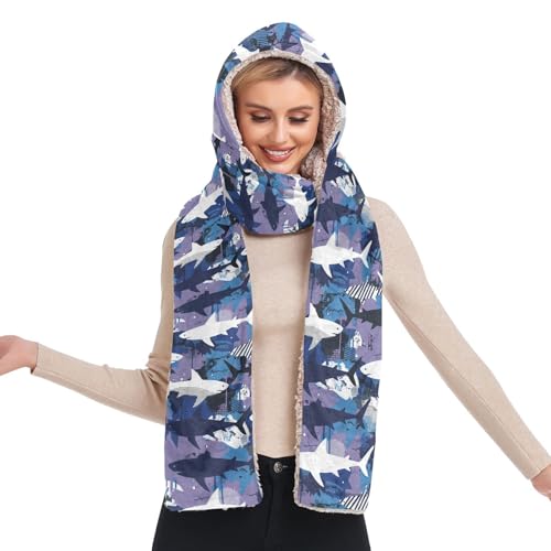 Bonnet écharpe requins bleus pour activités en plein air