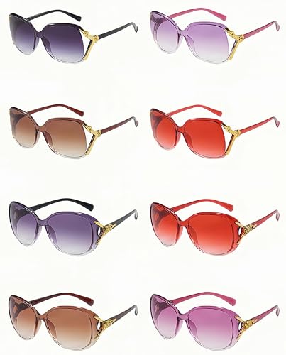 8-Pack Retro Fox Cat Eye Sunglasses for Women, Oversized UV400 Unisex Shades - Classic Party Beach Multi-Pair Accessories