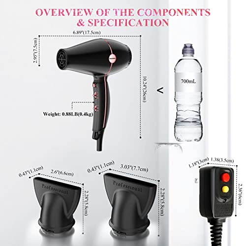 Wadodo Ionic Hair Dryer, 2000W Professional Blow Dryer Fast Drying Hairdryer Travel Blowdryer, Lightweight Constant Temperature Low Noise Portable Salon Ion Hair Dryers For Women Men(Matte Black) #TOP7