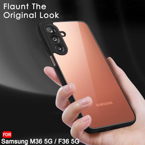 Image of TheGiftKart Hybrid Shockproof Back Cover Case for Samsung Galaxy M36 5G / F36 5G | Hard Back Cover Case for Samsung Galaxy M36 5G / F36 5G (PC & TPU, Transparent Clear Back, Black Sides)