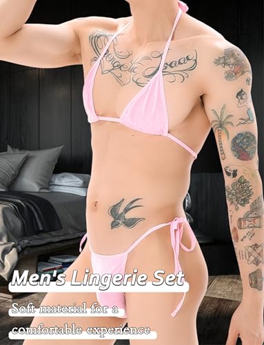 Sexy Men's Underwear Set Bikini Sissy Lingerie 2 Piece with Adjustable Straps and Thong Briefs One Size3