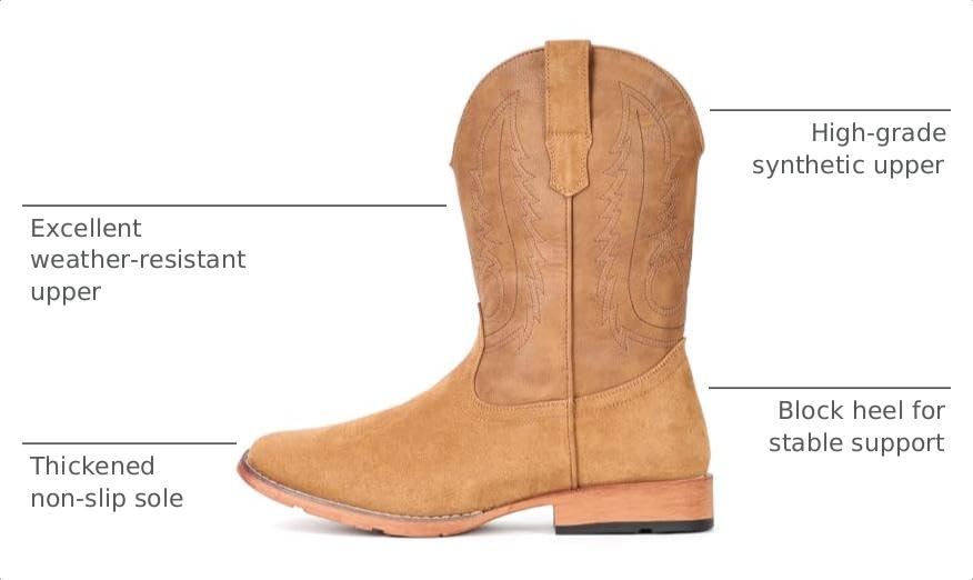 Image of IUV Cowboy Boots for Men Suede Square Toe