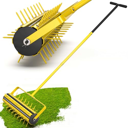 2026 Updated 20 Inch Manual Rolling Lawn Aerator - 2.4" Steel Spikes Heavy Duty Core Aerator with 55" T-Handle for Compacted Soil, Yard & Lawn Care