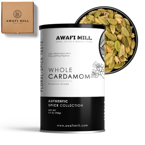 AWAFI MILL Whole Green Cardamom (Elaichi | Elettaria cardamomum) Premium Aromatic Pods for Chai Arabic Coffee Biryani & Desserts | Food-Grade Spice - 100 g | 3.5 Oz
