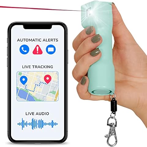 Plegium Smart Pepper Spray - The Original Smart Spray, Pair w/Smartphone for Location Sharing, Texts & Phone Alerts to Emergency Contacts, Military Grade Spray, Blinding LED Strobe Light, 130dB Siren Cover