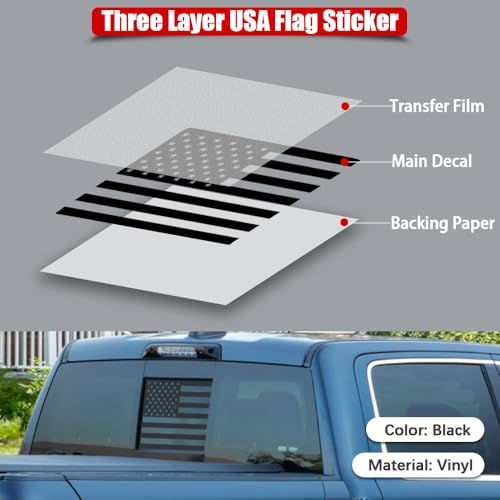 Image of USA Flag Decal for Truck Back Window,Car Decal and Sticker,American Decal for Pickup,Decals for Dodge Ram 2009-2024(Black-Ram)