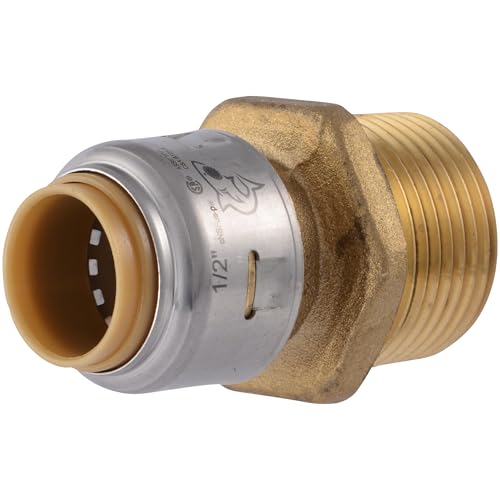 Image of SharkBite Max 1 /2 Inch x 3 /4 Inch MNPT Reducing Adapter, Push to Connect Brass Plumbing Fitting, PEX Pipe, Copper, CPVC, PE-RT, HDPE, UR116A
