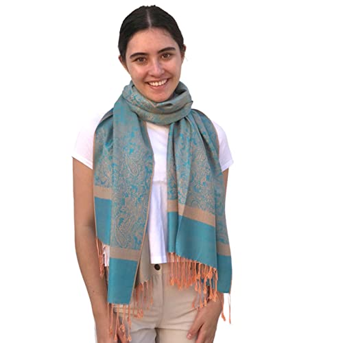 SILVERFEVER Women’s Shawl Vintage Jacquard Paisley Pashmina Special Occasion Wrap Evening Scarf Double Sided Stole3