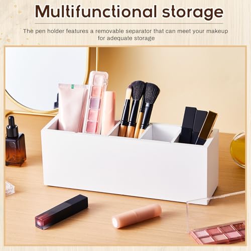 Image of Jetec Wooden Pencil Pen Holder for Desk 5 Compartments Cosmetic Makeup Brush Stationery Office Desktop Organizers for Countertop Adjustable Silverware Caddy for Party, Art Supplies,Home(White)