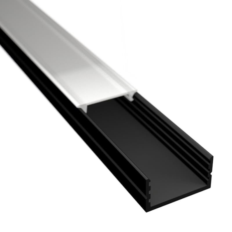 2 m LED-profiel AUFBAU-17, plat zwart voor ledstrips, LED-strips tot max. 17 mm met afdekking (2 m zwart, afdekking mat)