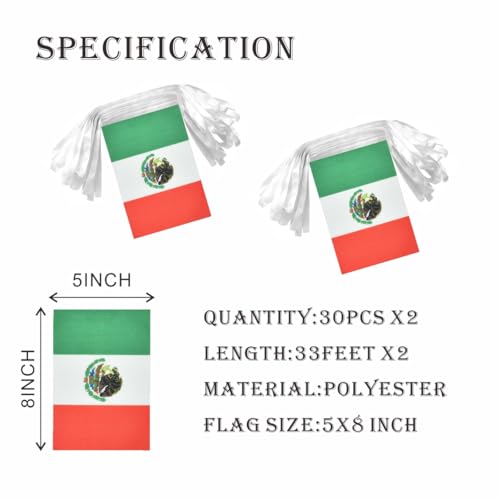 Image of 2 Pack Mexico Flag Banner String Small Mini 66 Feet 60 Pcs Mexican Hanging Flags Decoration