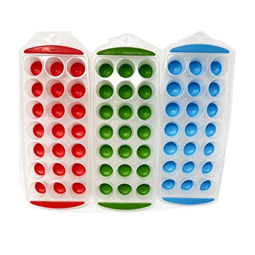 Image of Easy Pop Out ICE Cube Tray 21 Round Slots Silicone Mould Jelly Shots Chocolate HTUK Set of 3 (Green, Pink and Blue)