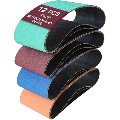 3x21 Assorted Grit Sanding Belts 12PC