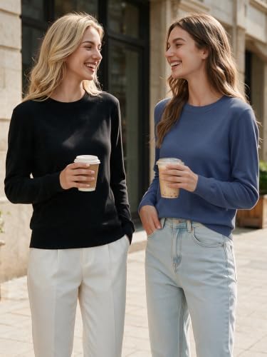 Image of GKBK Women's Wool Blend Sweaters 2026 Fall Fashion Lightweight Business Casual Outfits Long Sleeve Crew Neck Pullover Tops