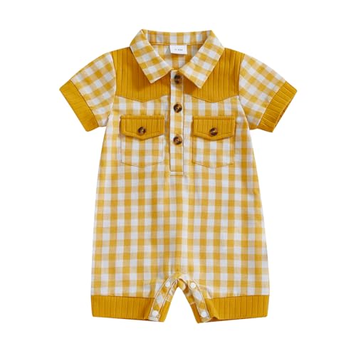 Image of BemeyourBBs Newborn Baby Boy Summer Clothes Short Sleeve Dress Shirt Romper Button Jumpsuit Gentleman One Piece Outfit