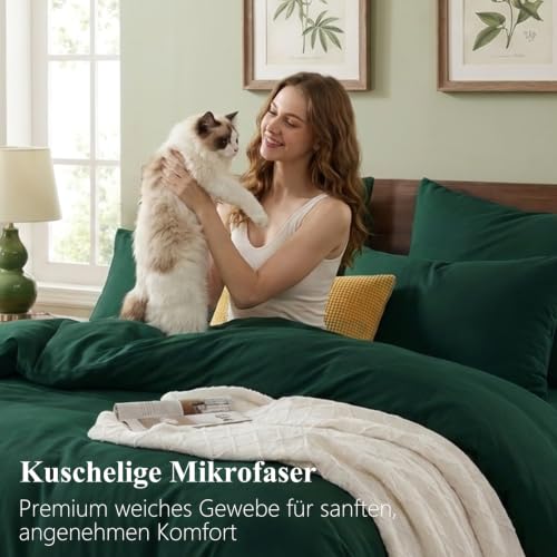 RUIKASI Bettwäsche 200x200 3teilig Grün - Dunkelgrün Mikrofaser Bettwäsche-Sets Oeko-TEX… – Ansicht 4
