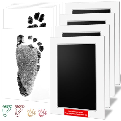 Image of Large Size Baby Inkless Handprint and Footprint Kit with 4 Ink Pads and 8 Imprint Cards by PChero, Ideal for Family Keepsake Newborn Registry Baby Shower Present