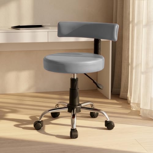 Image of DIYA Seating Chrome Rolling Study Flex Stool (1 Year Warranty) - Grey | Lift & Swivel Adjustable Height Salon Flex Stool w / Foot Rest, Compact Seating for Home Office Shop Study Use -(44 inchx47 inchx83 inch)