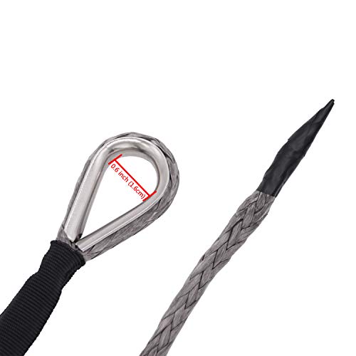 Ucreative 3/16 Inch x 50 Feet Synthetic Winch Line Cable Rope 8,350LBs with Black Protecing Sleeve for ATV UTV (Gray) - Thumbnail 3