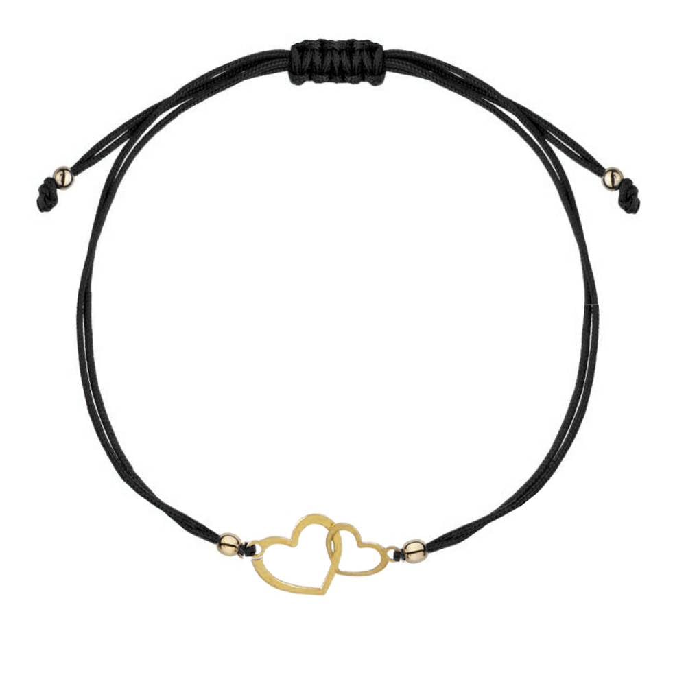 Sakrami Bracciale Donna con Cuori – Cordoncino Nero Regolabile in Oro 9kt – Gioiello Elegante – Idea Regalo per Compleanno, Comunione, Anniversario, San Valentino Natale – Confezione Personalizzata