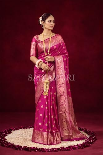 Image of Women's Soft Silk Style Jacquard Saree with Rich Zari Woven Border & Pallu | 5.6 Mtr Saree with 0.8 Mtr Unstitched Blouse