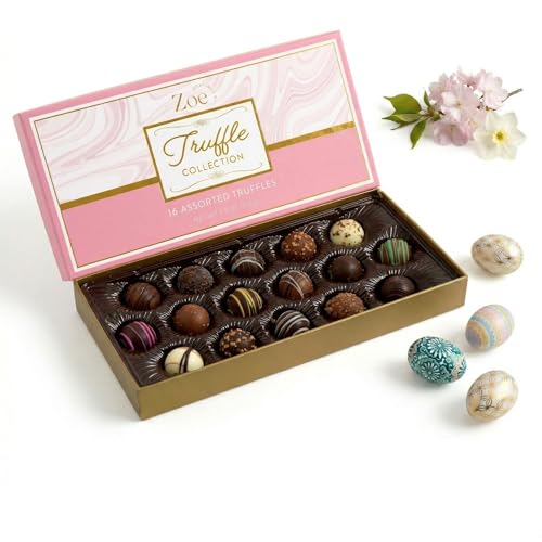 CRAVINGS BY ZOE Easter and Birthday Chocolate Truffles Gift Box | 16 Count | Assorted Gourmet Milk & Dark Chocolate Candy Food Gift Basket Anniversary, Holiday, Thank You Men Women Mom Her