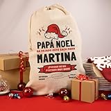 Saco Personalizado con Nombre. Bolsa de Regalos Papá Noel Personalizable. Saco Reyes Magos para Regalos. Adorno de Navidad Original.Cordón Ajustable. (Papá Noel Negro)