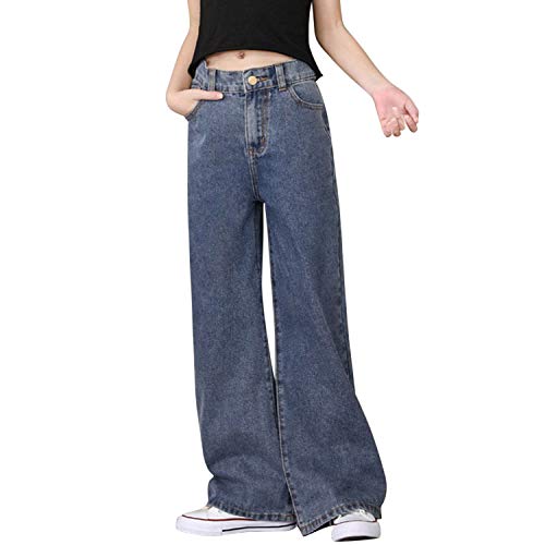 Evelin LEE Little Girls Loose Fit Wide Leg Jeans Fashion Solid Color Denim Pants Casual Trousers