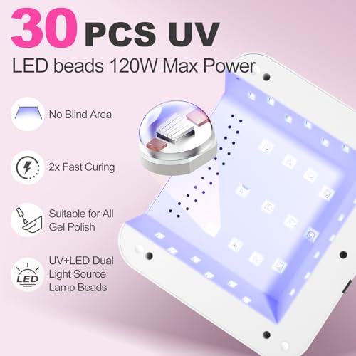 ANYINS UV Nail Lamp 120W, Professional UV LED Lamp for Gel Nails Long-Lasting 30Pcs Beads Cordless Gel Nail Light, Fast & Even Curing All Gel Polish with Smart Auto-Sensor for Home Salon DIY Pink by ANYINS - Image 2