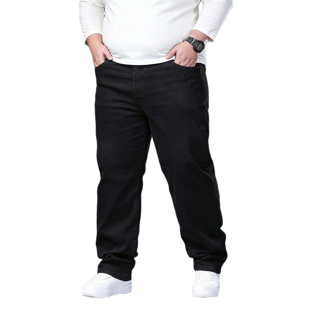 Herren Jeans Übergröße Denim Lange Jeanshose Loose Fit Straight Lässige Denim Hose Stonewashed NZK02