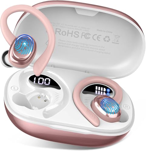 Bluetooth 5.4 Kopfhörer Sport, 2026 In Ear Kopfhörer Kabellos Bluetooth mit 6D Stereo/4 ENC Mic, 50H Noise Cancelling Ear buds, Over-Ear Sportkopfhörer mit Ohrhaken, IP7 Wasserdicht Ohrhörer für Sport