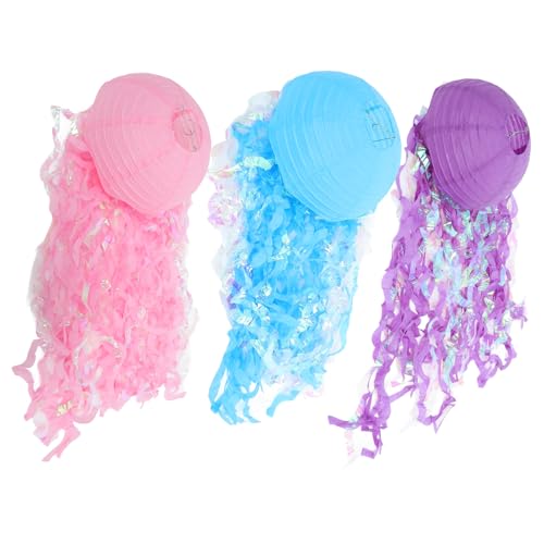 Happyyami Sea Party Decorations 3pcs Jellyfish Lanterns Hanging Lights for Birthday