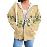 Chaqueta de mujer con capucha para otoño e invierno, chaqueta de entretiempo elegante con estampado floral, chaqueta de otoño, manga larga, cremallera, chaqueta con capucha, chaqueta fina, chaqueta