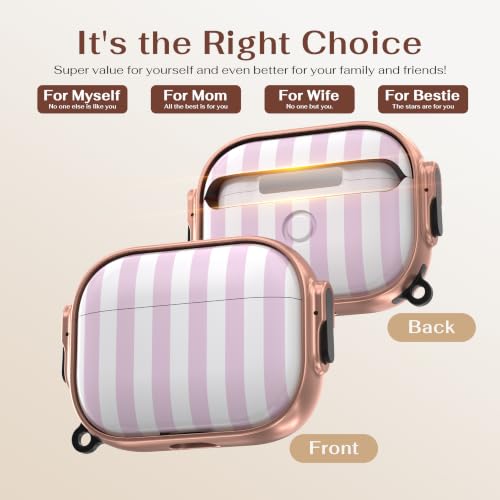 Image of for AirPods Pro 3rd Case with Safety Lock, Magsafe Compatible, Pink Stripes | Double Secure Lock,Drop Protection,Two-Piece Design,with Gold Keychain, Anti Lost, Dustproof, Cute AirPod Pro 3 Case