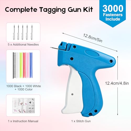 Image of Stitch Gun for Clothes, Handheld Quick Clothing Fixer | 3000 Fasteners (1000 Black /1000 White /1000 Color) + 6 Needles, for Quick Clothing Repairs, Retail Tagging, and Fabric Crafts
